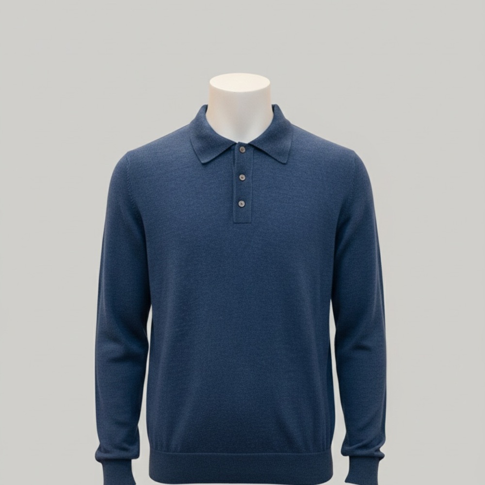Jos. A. Bank Size L Mens Navy Blue 100% Merino Wool Polo Sweater Sig. Collection